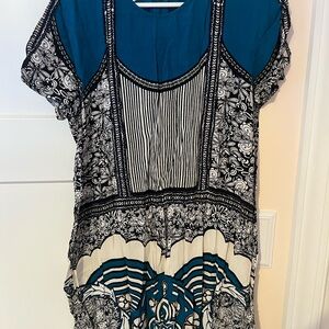 Express Teal and Black Patterned Dress